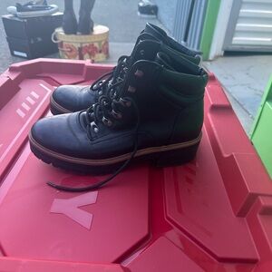 Black Leather Lace-Up Boots